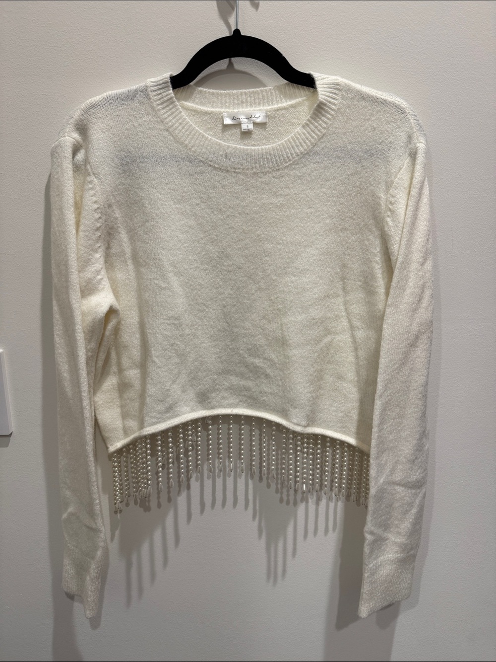 Line & Dot Ivory Beaded Fringe Crewneck Sweater